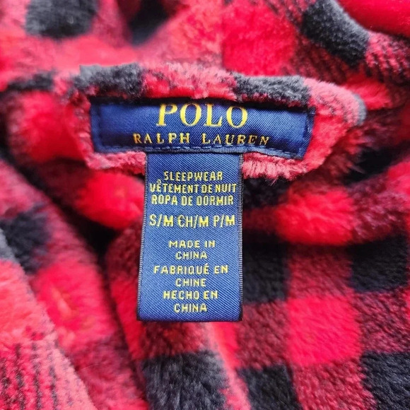 POLO RALPH LAUREN Mens Plush Red Black Checkered Bathrobe & Belt S/ M - Picture 6 of 8